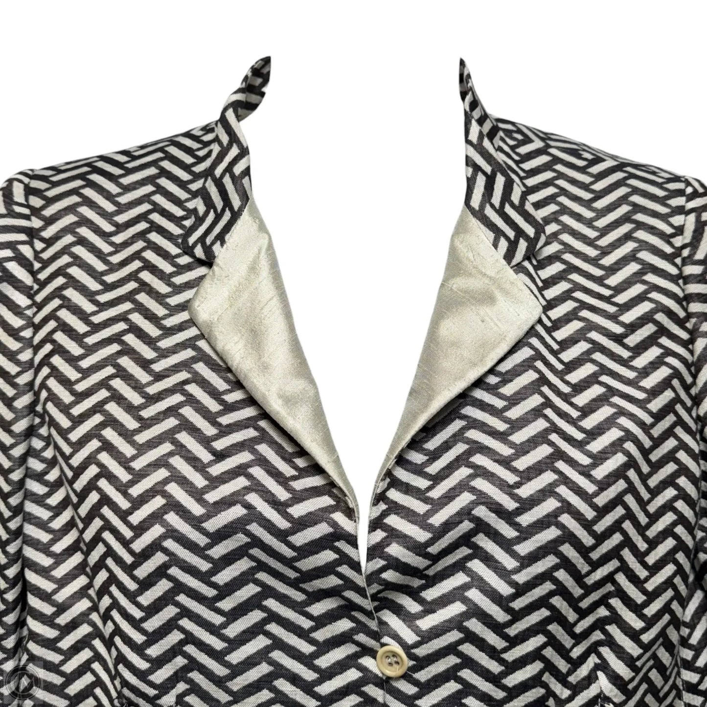 Linen & Silk Blazer Luxury Designer By Armani In Checkered Pattern, Size: 14