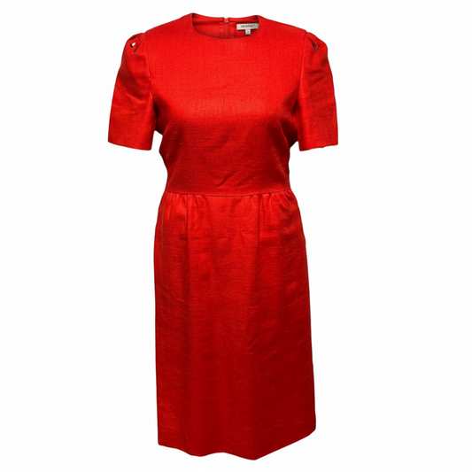 Vintage Linen Midi Dress Designer By Carolina Herrera In Red, Size: 10