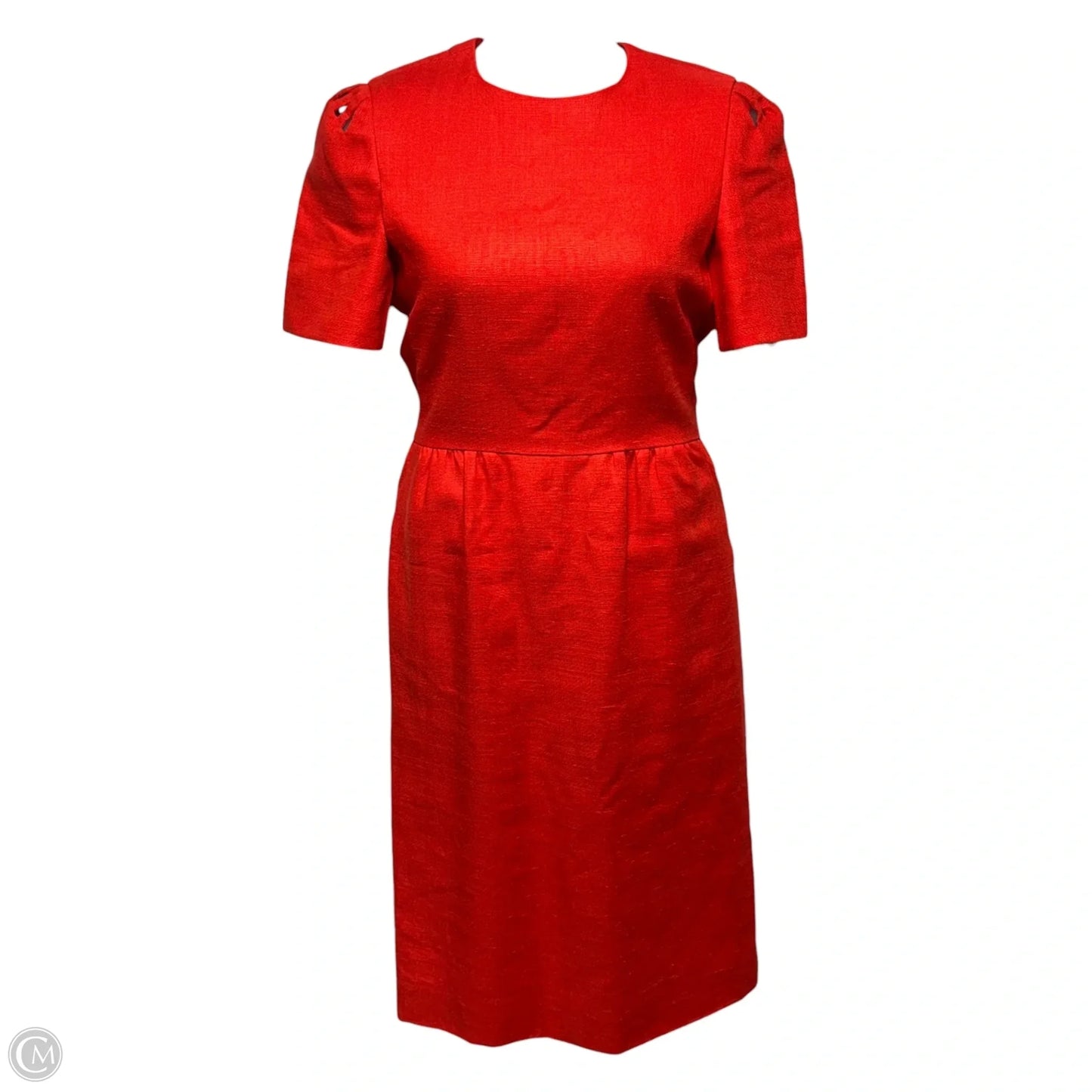 Vintage Linen Midi Dress Designer By Carolina Herrera In Red, Size: 10