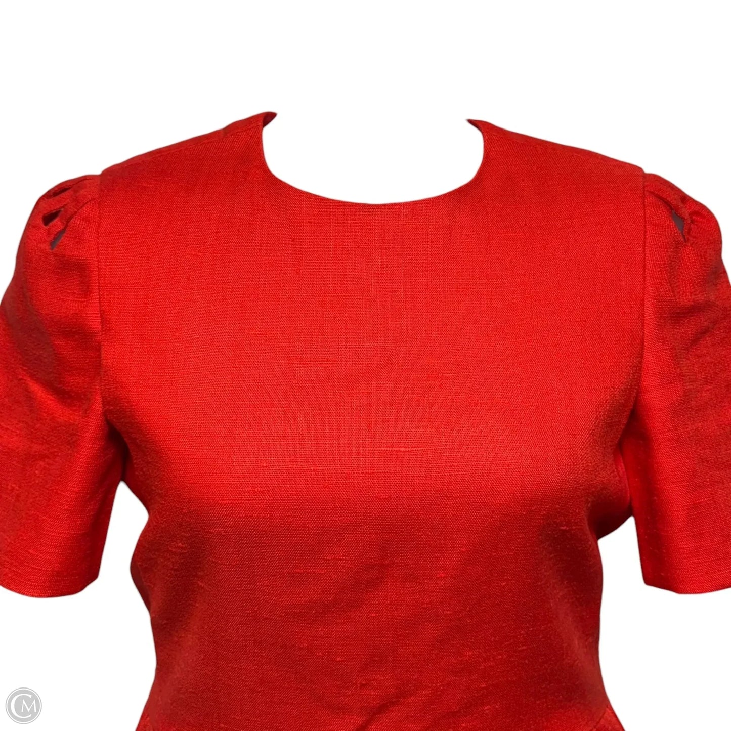 Vintage Linen Midi Dress Designer By Carolina Herrera In Red, Size: 10