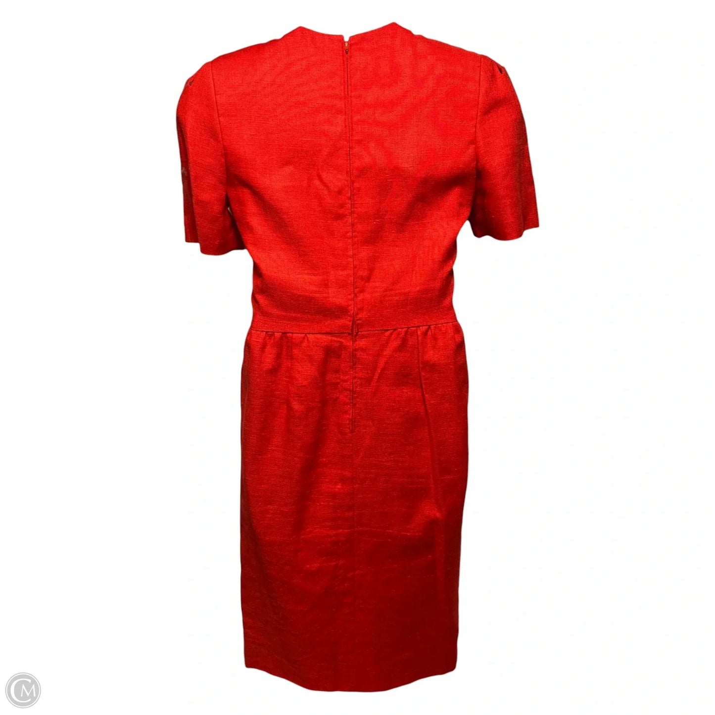 Vintage Linen Midi Dress Designer By Carolina Herrera In Red, Size: 10