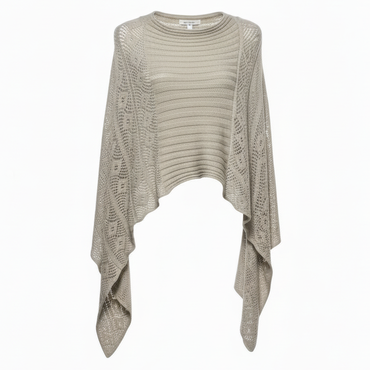 Italian Cotton Shawl By Fratelli Talli  In Taupe, Size: Osfm