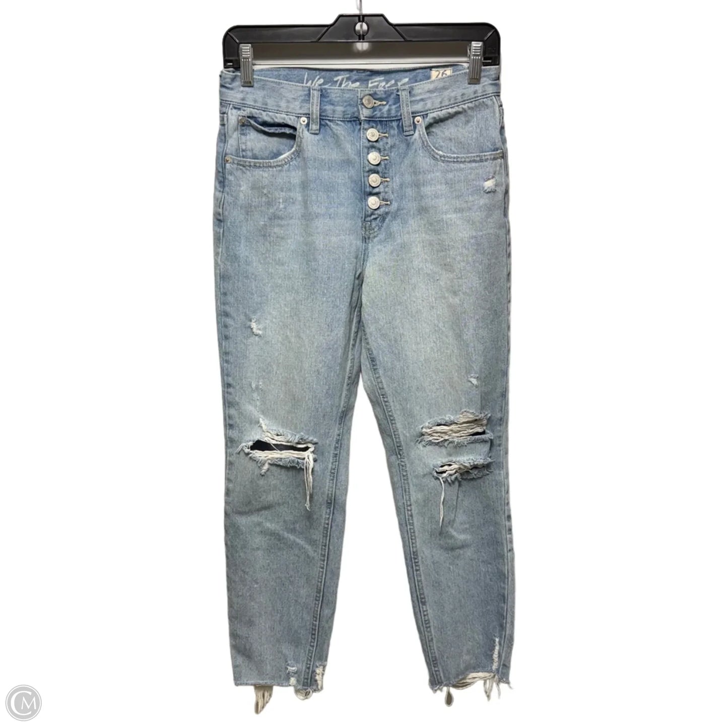 Button Fly Distressed Jeans Boyfriend By We The Free In Blue Denim, Size: 2