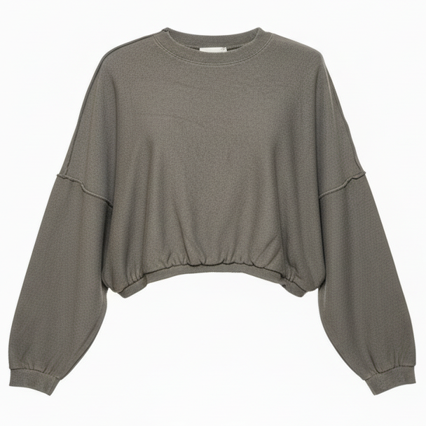 Cropped Top Long Sleeve By Miou Muse In Grey, Size: M
