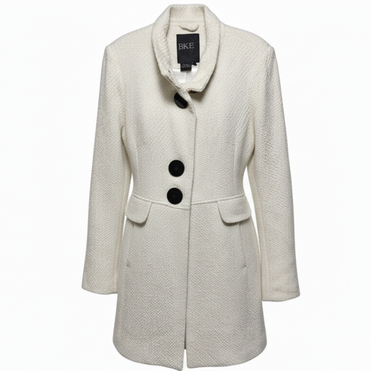 Wool Blend Stand Collar Coat By Bke In Cream, Size: L