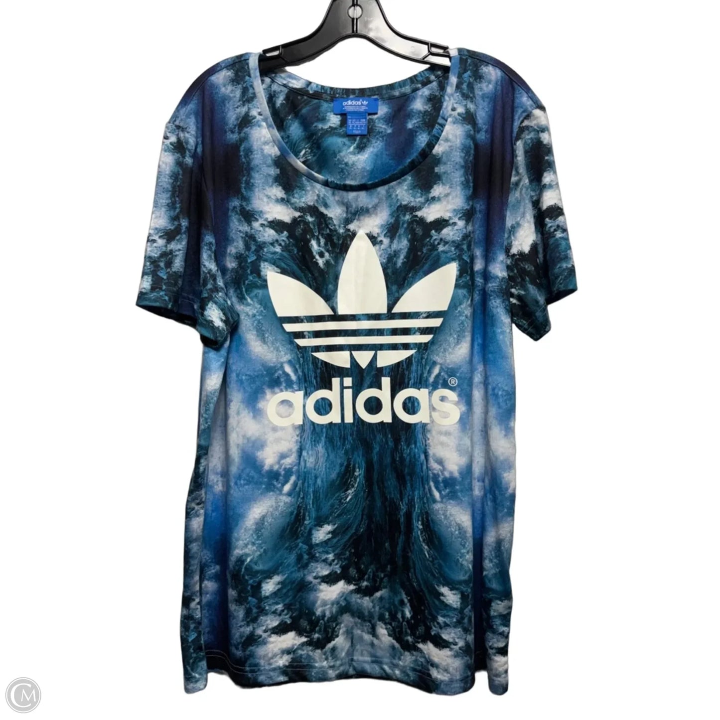 Athletic Top Short Sleeve By Adidas In Blue & White, Size: Xl