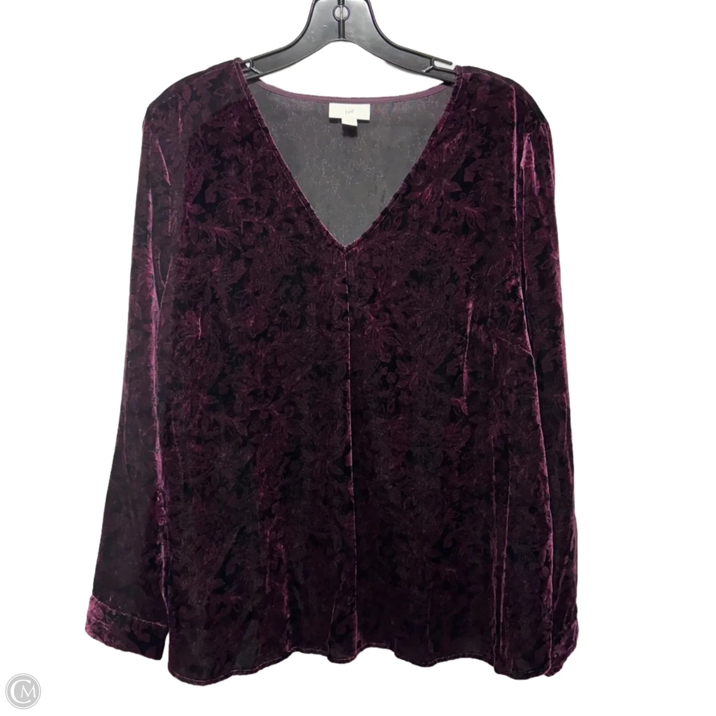 Velvet Top Long Sleeve By J. Jill In Purple & Black, Size: L