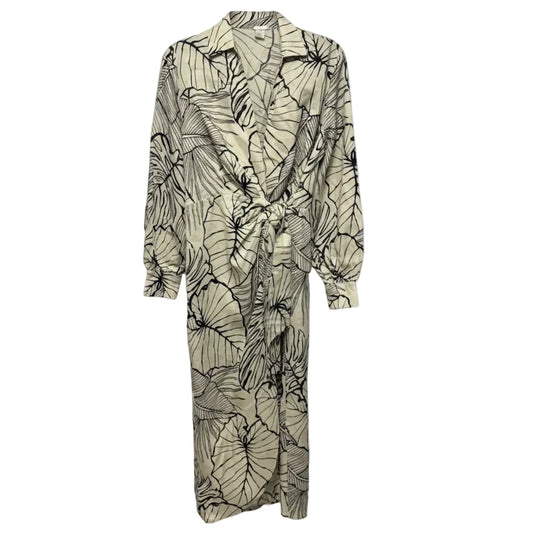 Linen Wrap Dress Casual Midi By Magaschoni In Black & Cream, Size: 8