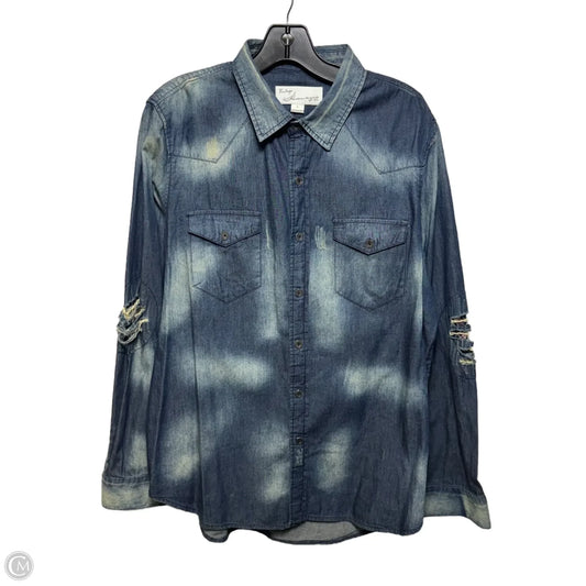 Distressed Top Long Sleeve By Vintage Havana In Blue Denim, Size: L