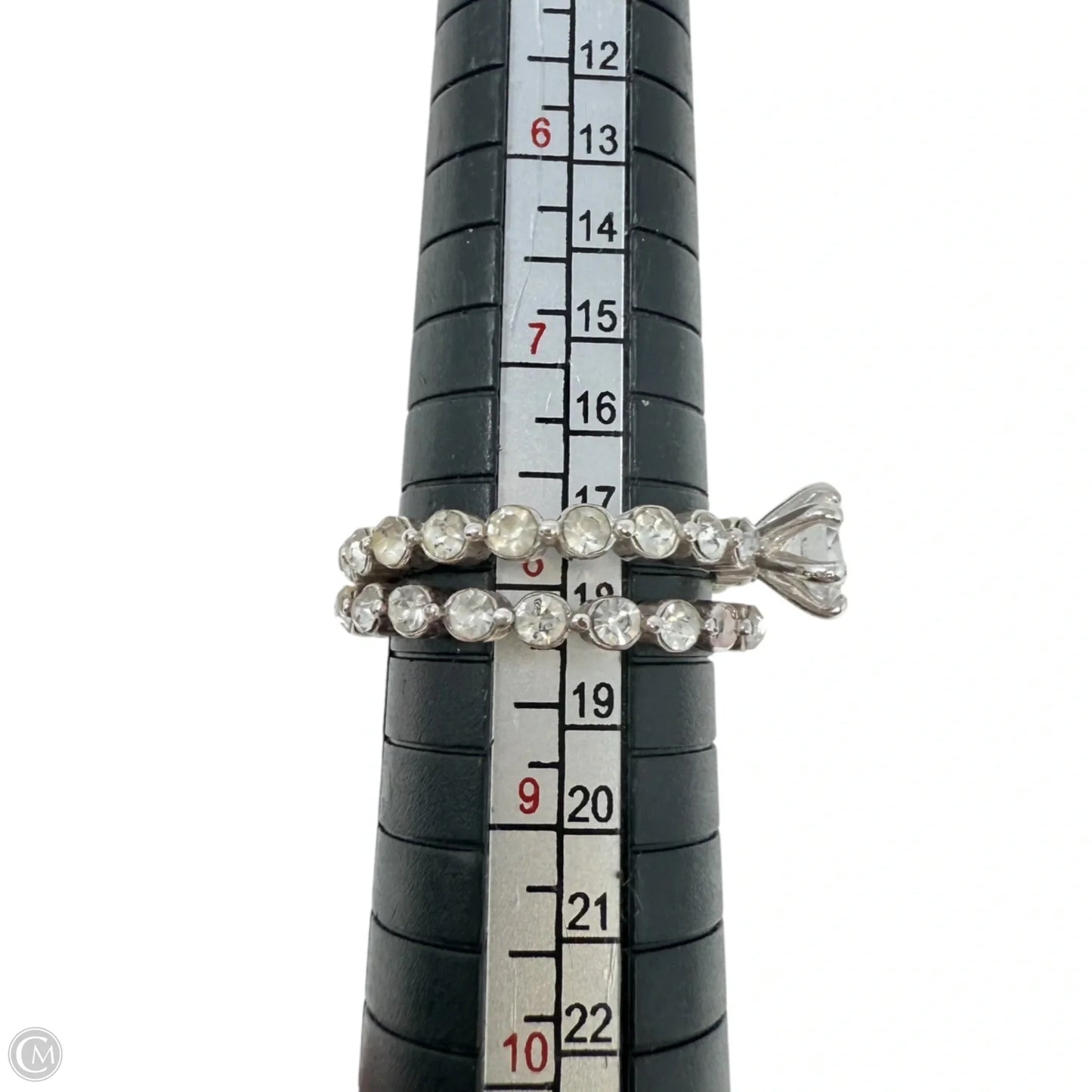 Silver Tone Clear Stone Wedding Band Set