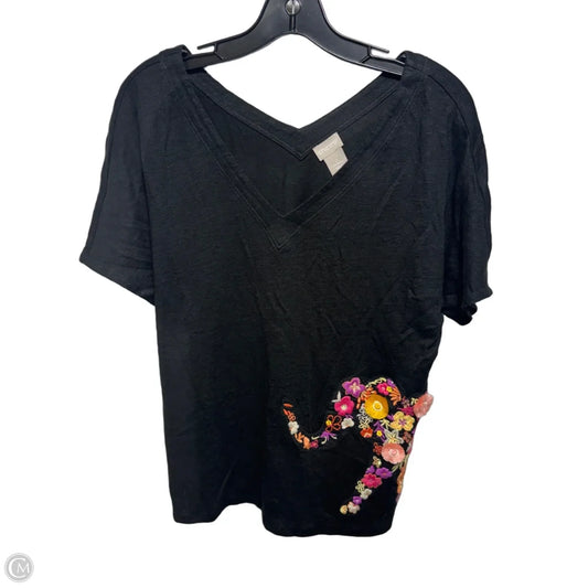 Linen Elephant Top Short Sleeve By Chicos In Black, Size: S