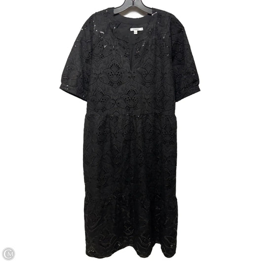 Tiered Embellished Eyelet Midi Dress By Chicos In Black, Size: 16