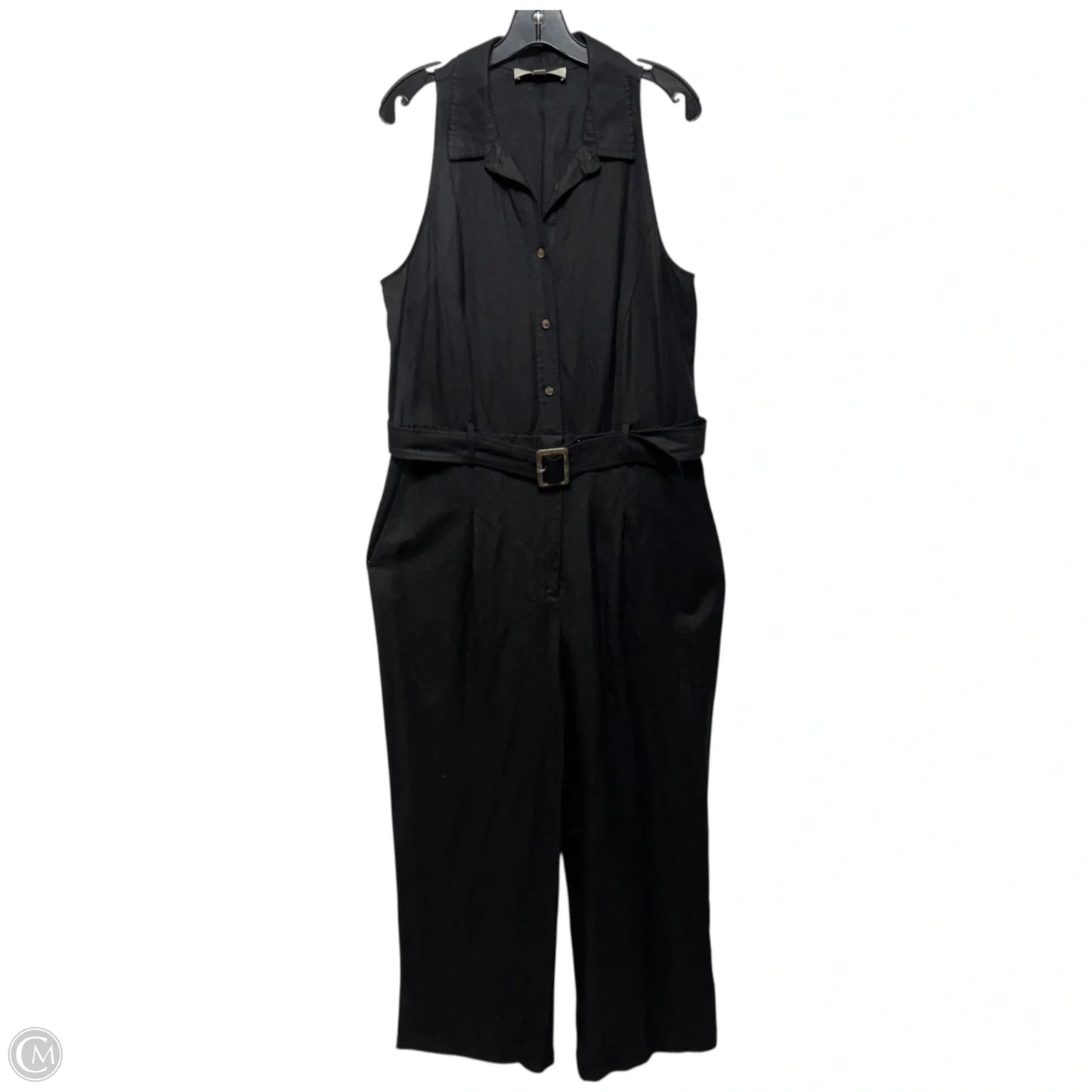Linen Blend Jumpsuit By Loft In Black, Size: 16