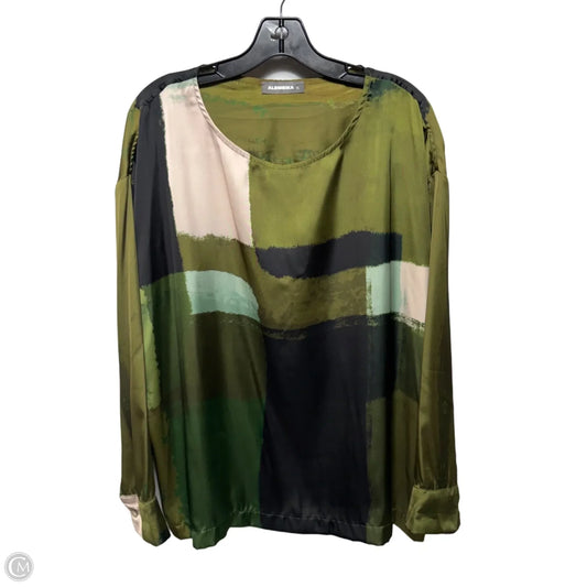 Top Long Sleeve By Alembika In Green & Grey, Size: Xl