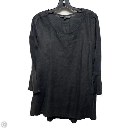 Linen Tunic 3/4 Sleeve By Crown linen Designs In Black, Size: Xl