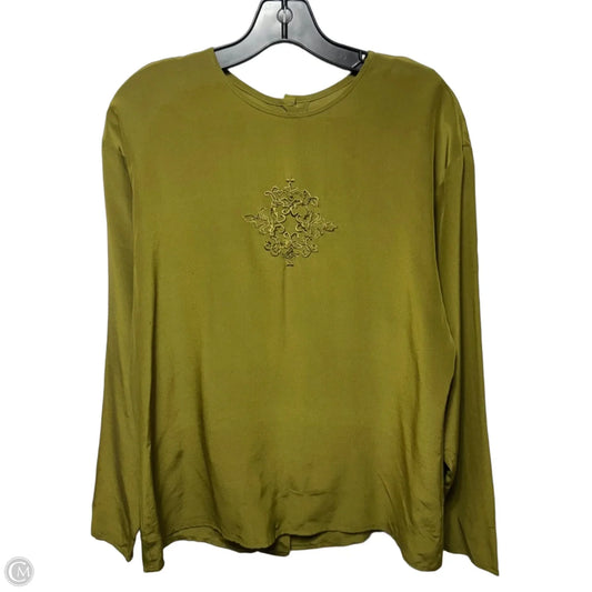 Vintage Embroidered Silk Top Long Sleeve By Ellen Tracy In Green, Size: 10
