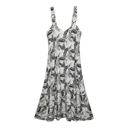 Buckle Strap Midi Dress By StitchDrop In Tropical Black & White Print, Size: L