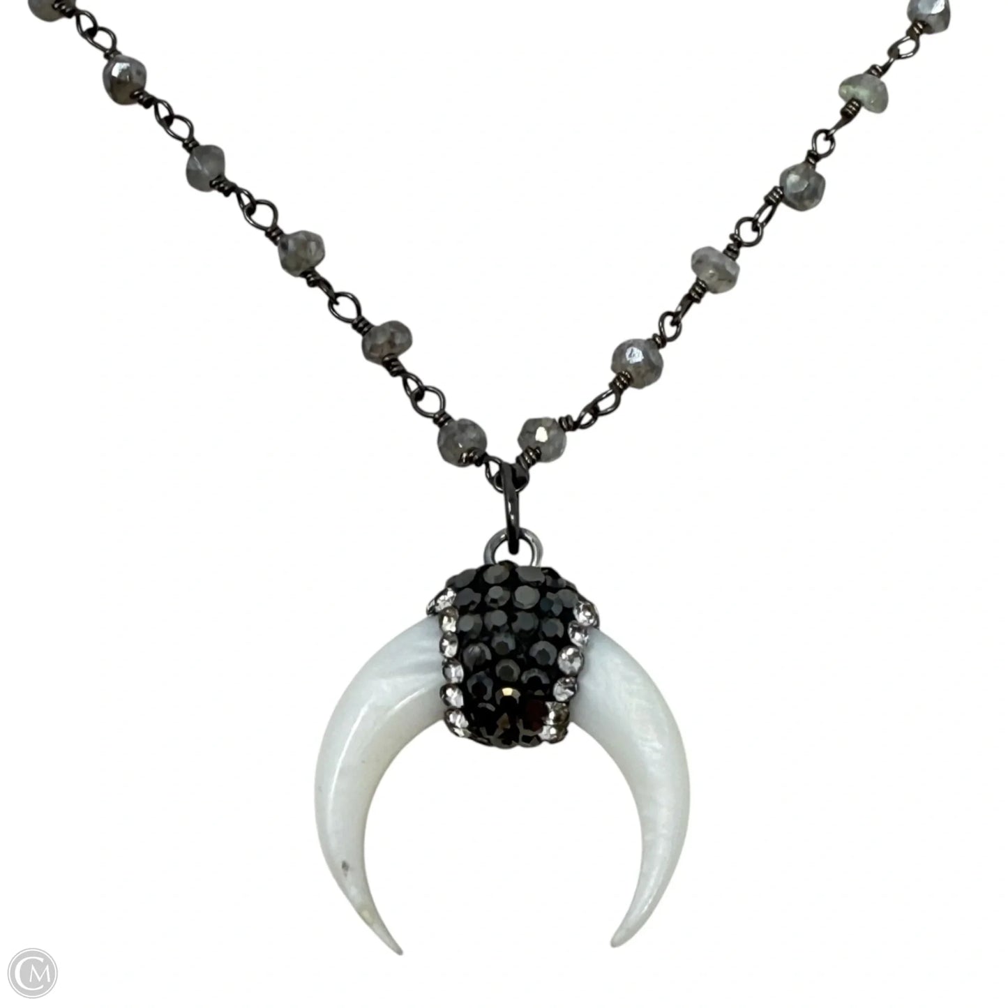 Crescent Horn Accented With Black Pavé Crystal Pendant Necklace