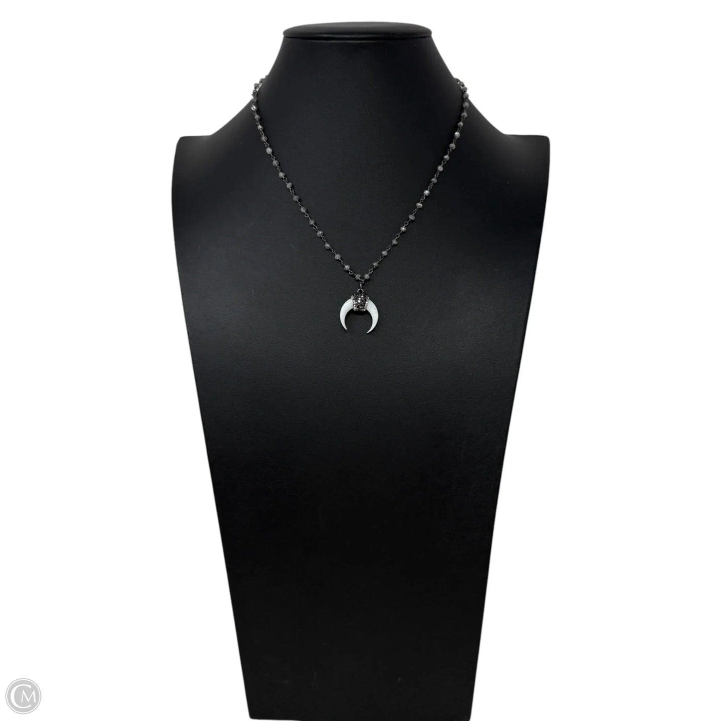 Crescent Horn Accented With Black Pavé Crystal Pendant Necklace
