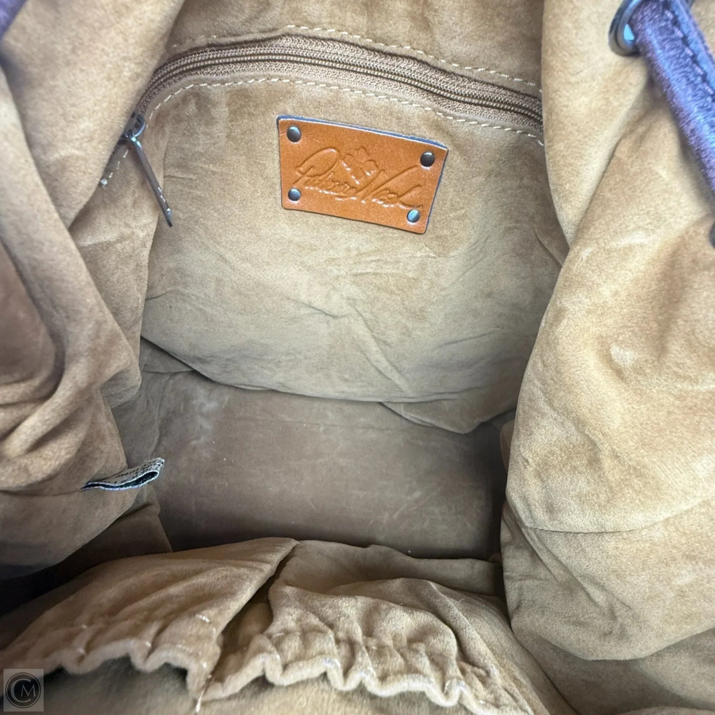 Melrose Drawstring Bucket Bag In Plum Brushed Italian Nubuck Leather Designer By Patricia Nash, Size: Medium