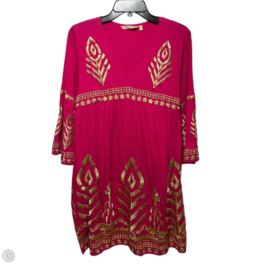 Metallic Embroidered Dress Casual Midi By Soft Surroundings In Gold & Pink, Size: Mp