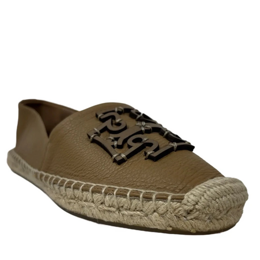 Ines Leather Espadrille Flats Designer By Tory Burch In Tan & White, Size: 6.5