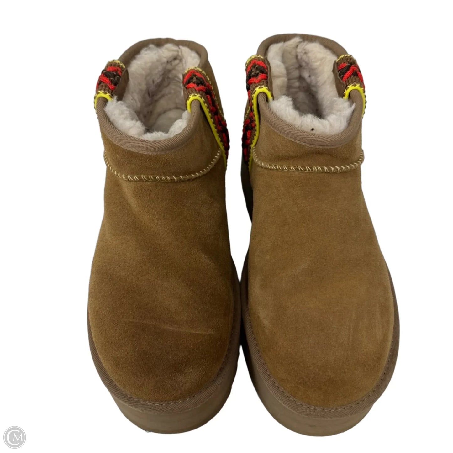 Ultra Mini Platform Boots Designer By Ugg In Brown & Red, Size: 9
