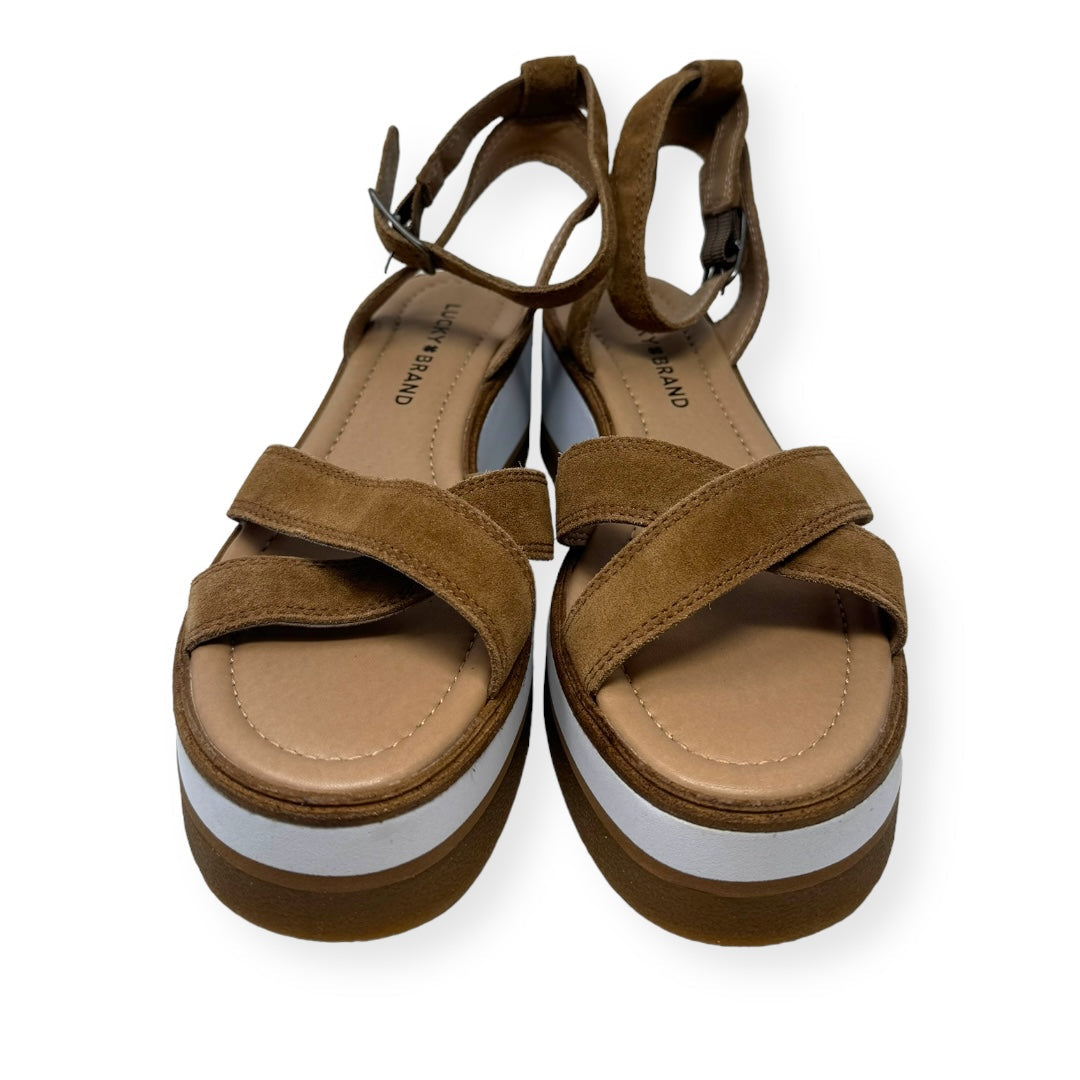 Tan Sandals Heels Wedge Lucky Brand, Size 8.5