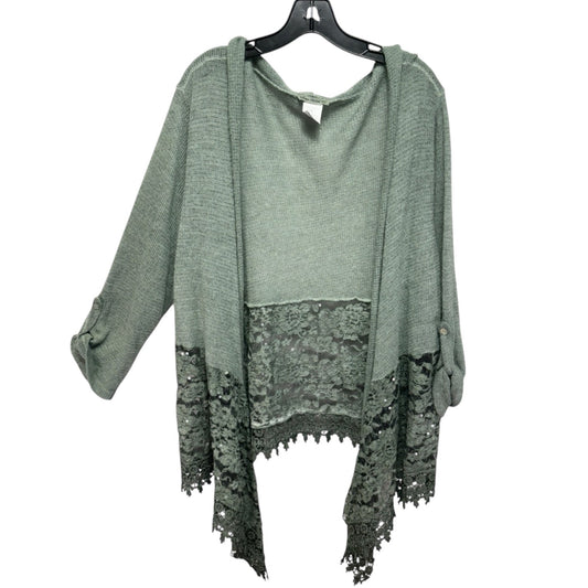 Lace Trim Sweater Cardigan By Indigo Thread In Green, Size: 2x