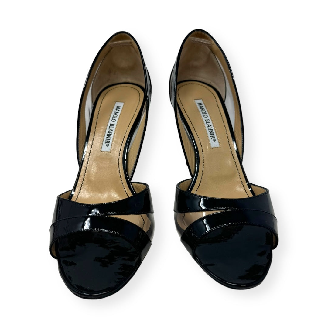 Patent Black Shoes Designer Manolo Blahnik, Size 8