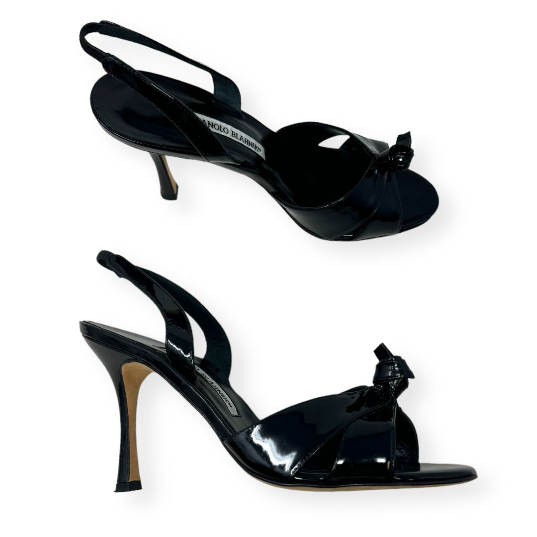 Knot Slingback Patent Leather Black Shoes Designer Manolo Blahnik, Size 8