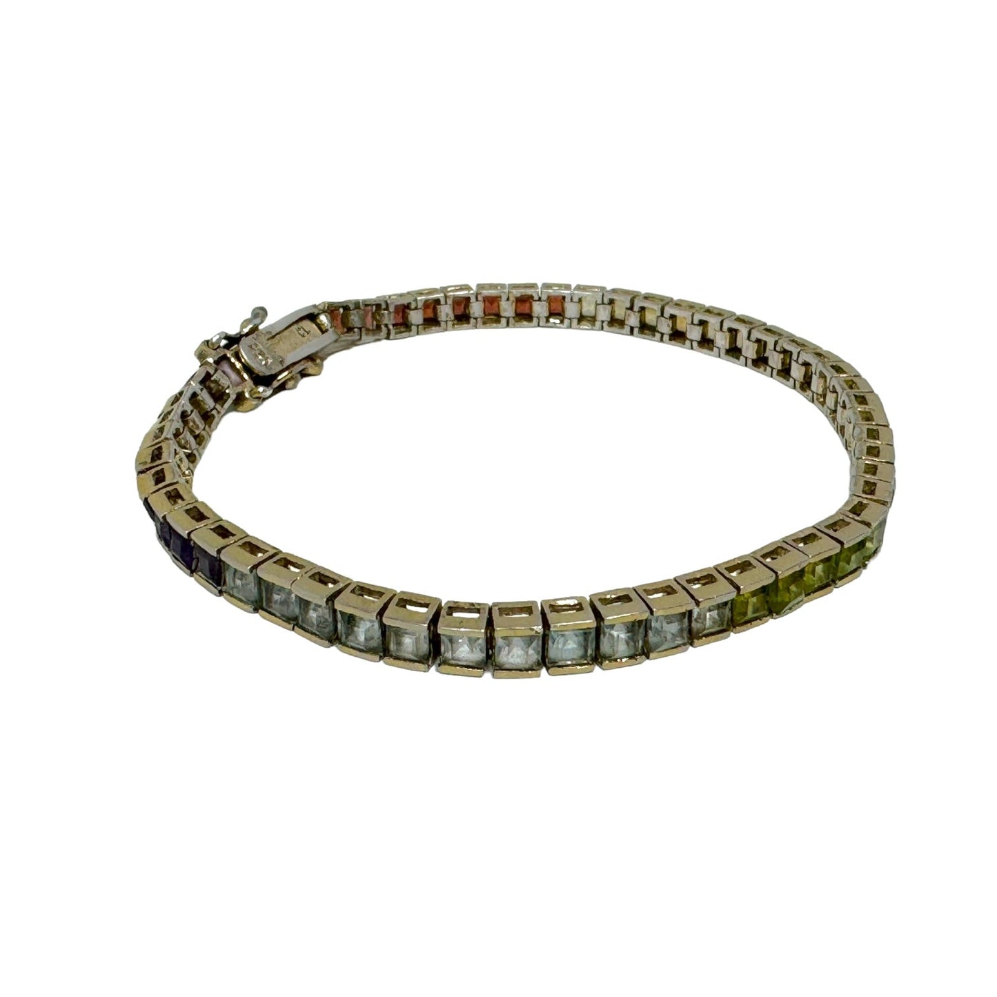 Rainbow Gems & Sterling Tennis Bracelet Sterling Silver By Unknown Brand