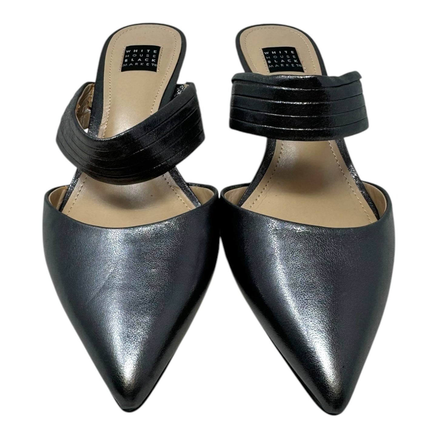 Metallic Mules Shoes Heels Kitten By White House Black Market In Silver, Size: 6