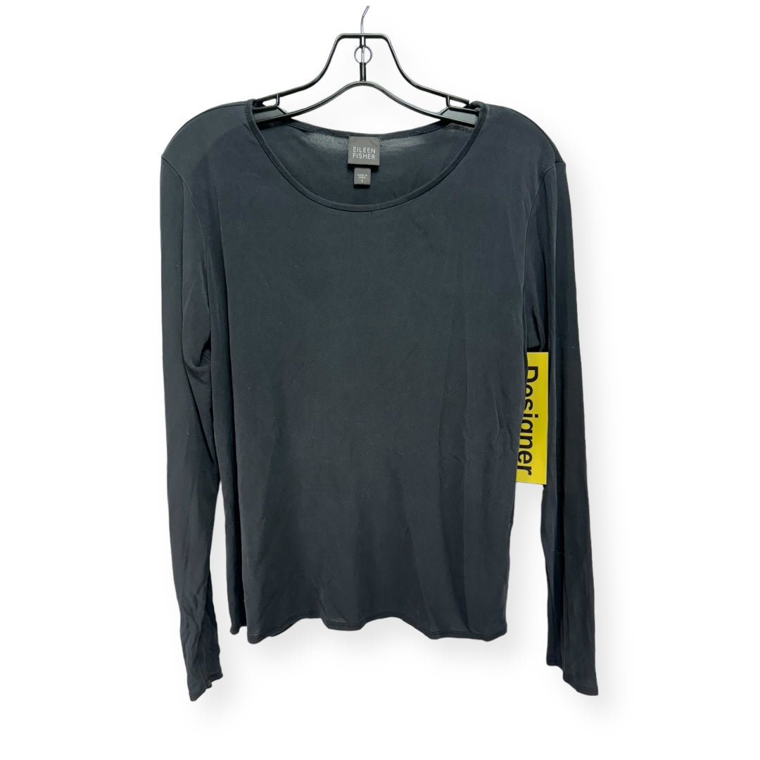 Silk Black Top Long Sleeve Designer Eileen Fisher, Size S