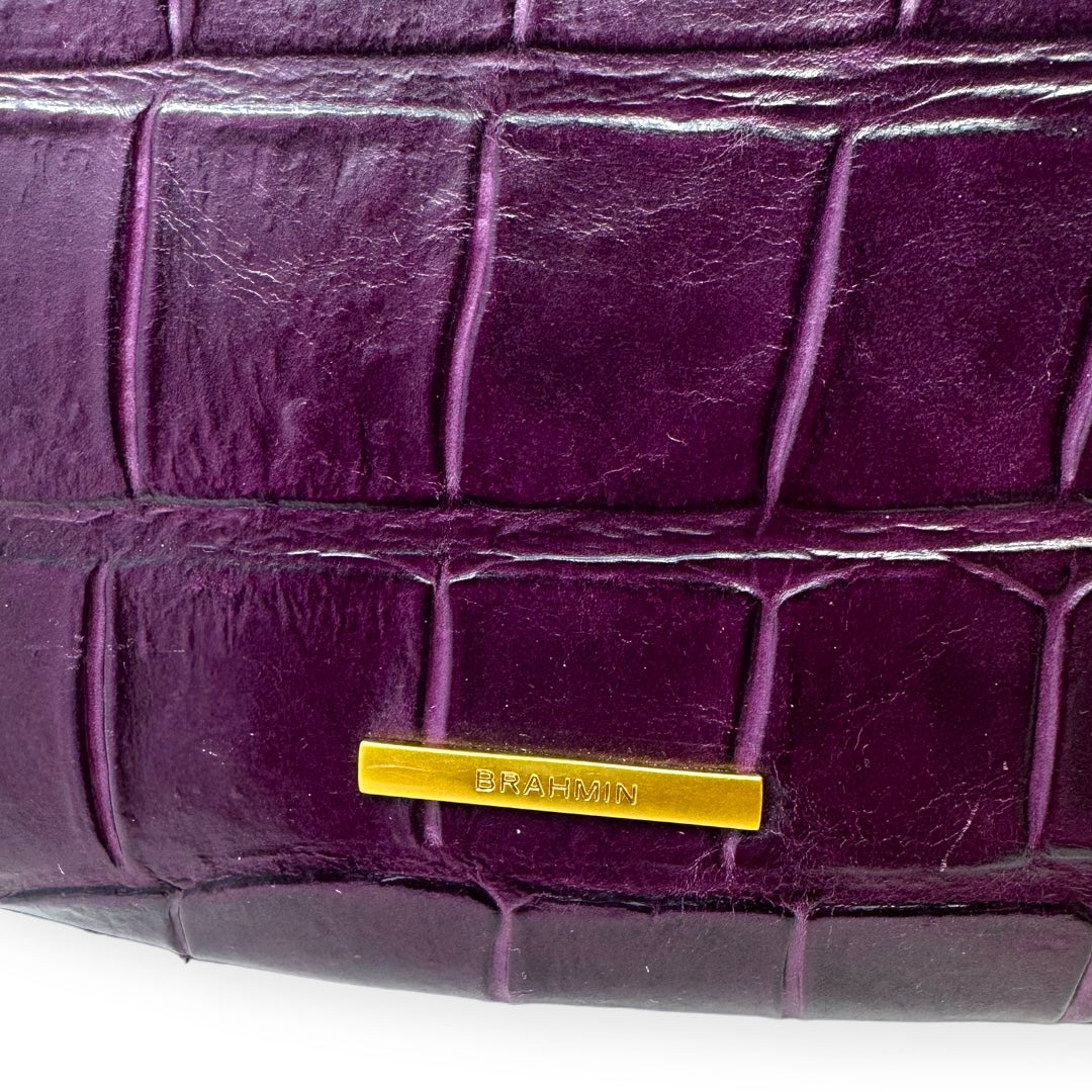 Bekka Lysander Leather Handbag Designer In Color Fig Jam By Brahmin, Size Small