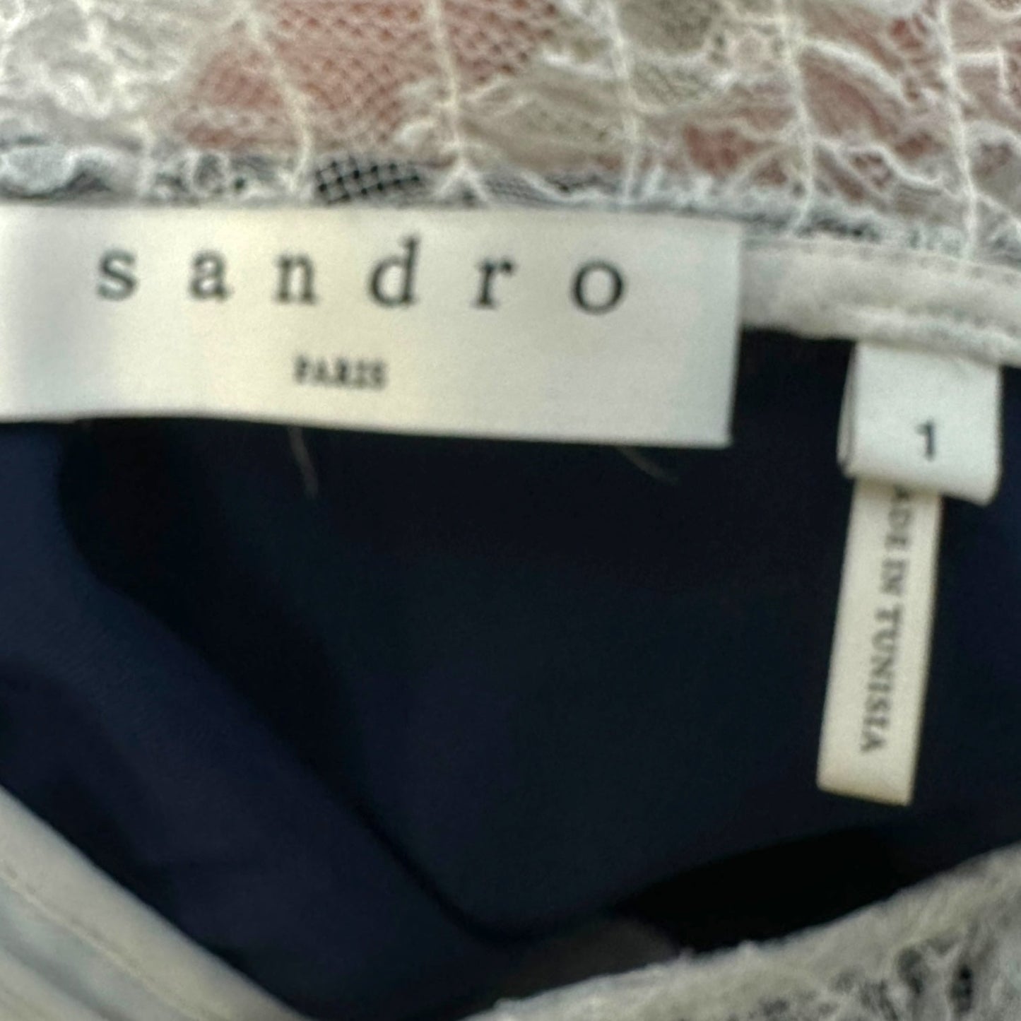 Alice Velvet Contrast Top By Sandro In Marine Blue & White Lace, Size: S