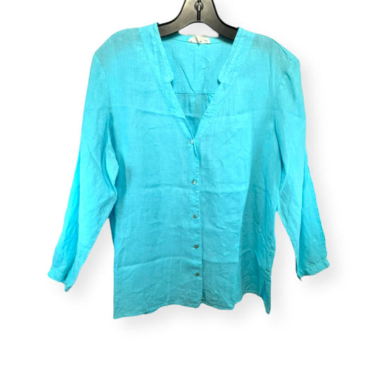 Blue Top Long Sleeve Designer Eileen Fisher, Size L
