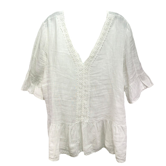 Linen & Crochet Lace Tunic White Top 3/4 Sleeve Francesca Bettini, Size M