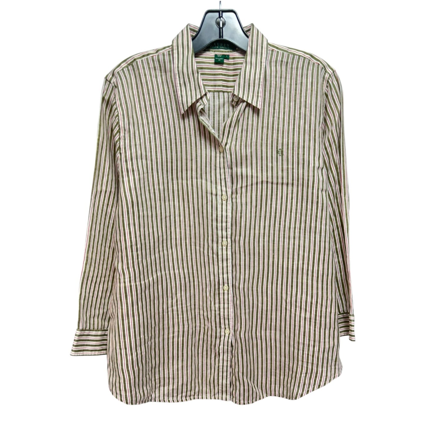 Linen Top Long Sleeve By Lauren By Ralph Lauren In Striped Pattern, Size: L