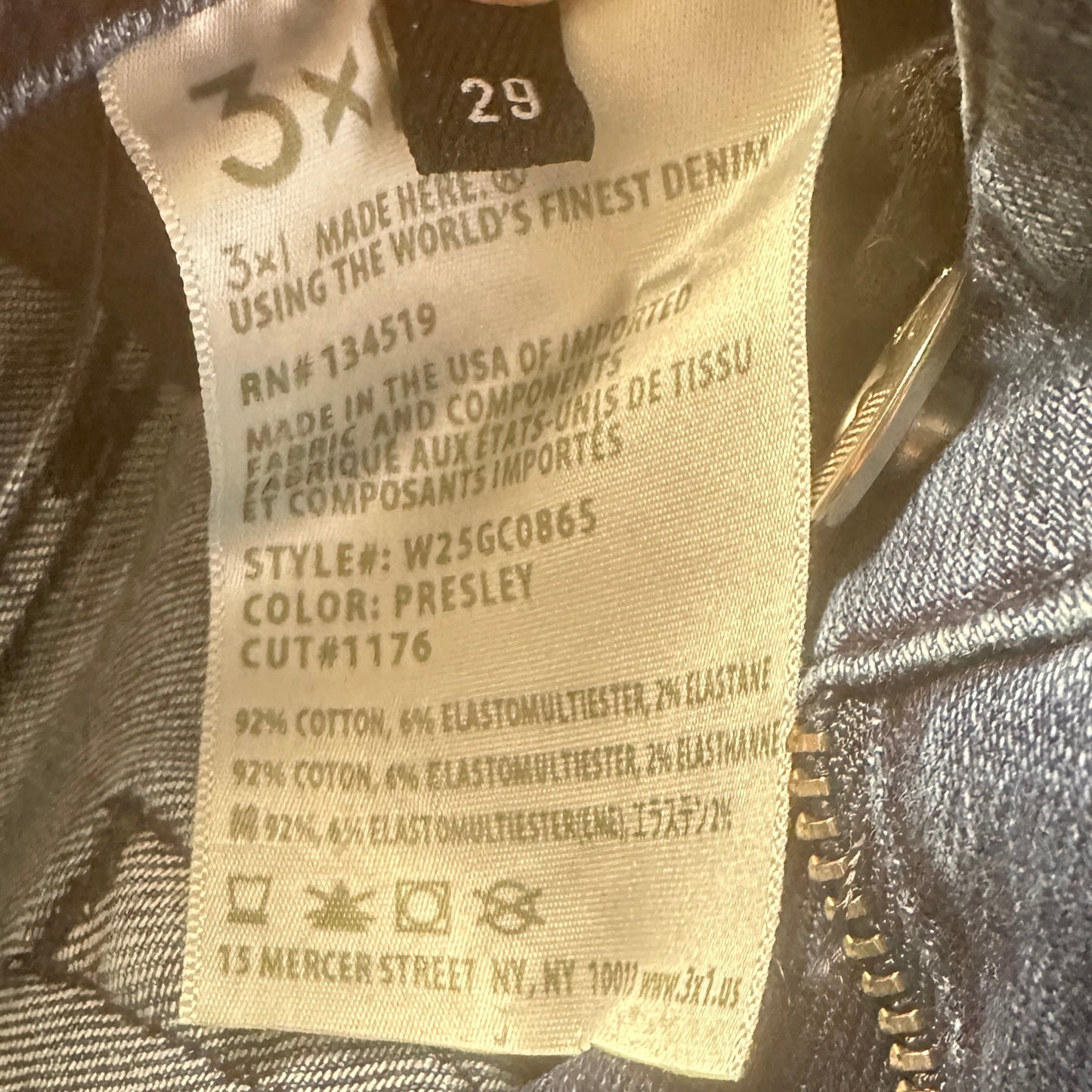 Presley Gusset Zip Jeans Cropped Denim Designer 3X1 Denim, Size 8/29