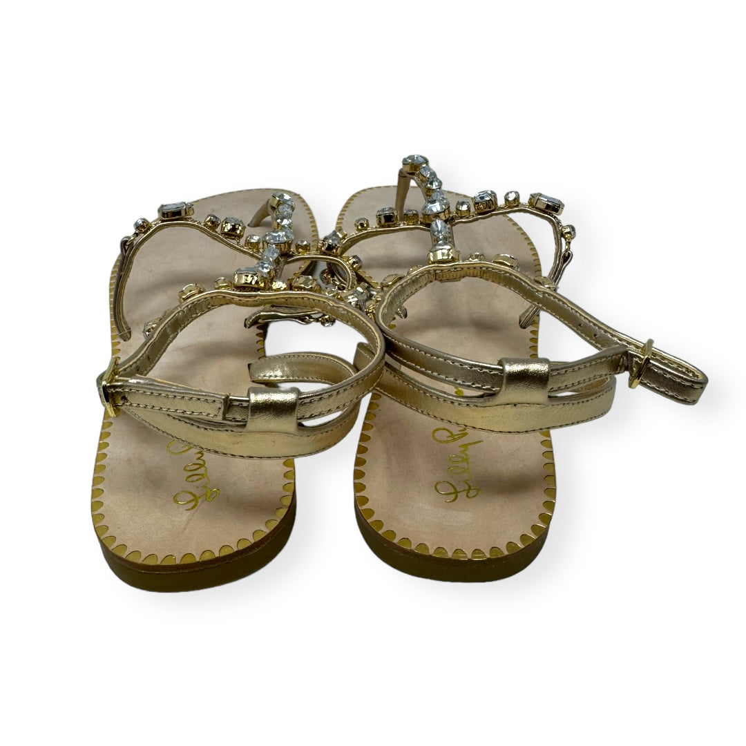Abbi Leather Sandal in Gold Metallic Jeweled Designer Lilly Pulitzer, Size 8