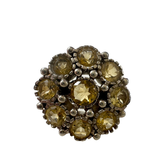 Citrine & Sterling Silver Flower Cluster Cocktail Ring Unknown Brand, Size 8