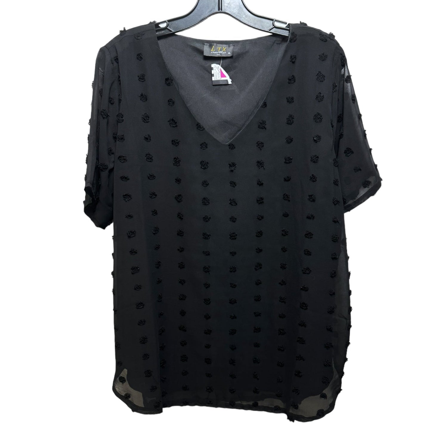 Swiss Dot Short Sleeve Blouse By LTX Sportswear In Black, Size: Xl