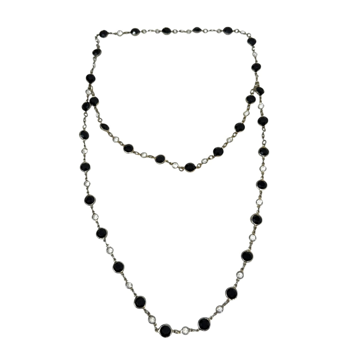 Black & Clear Bead Layered Necklace By Unbranded