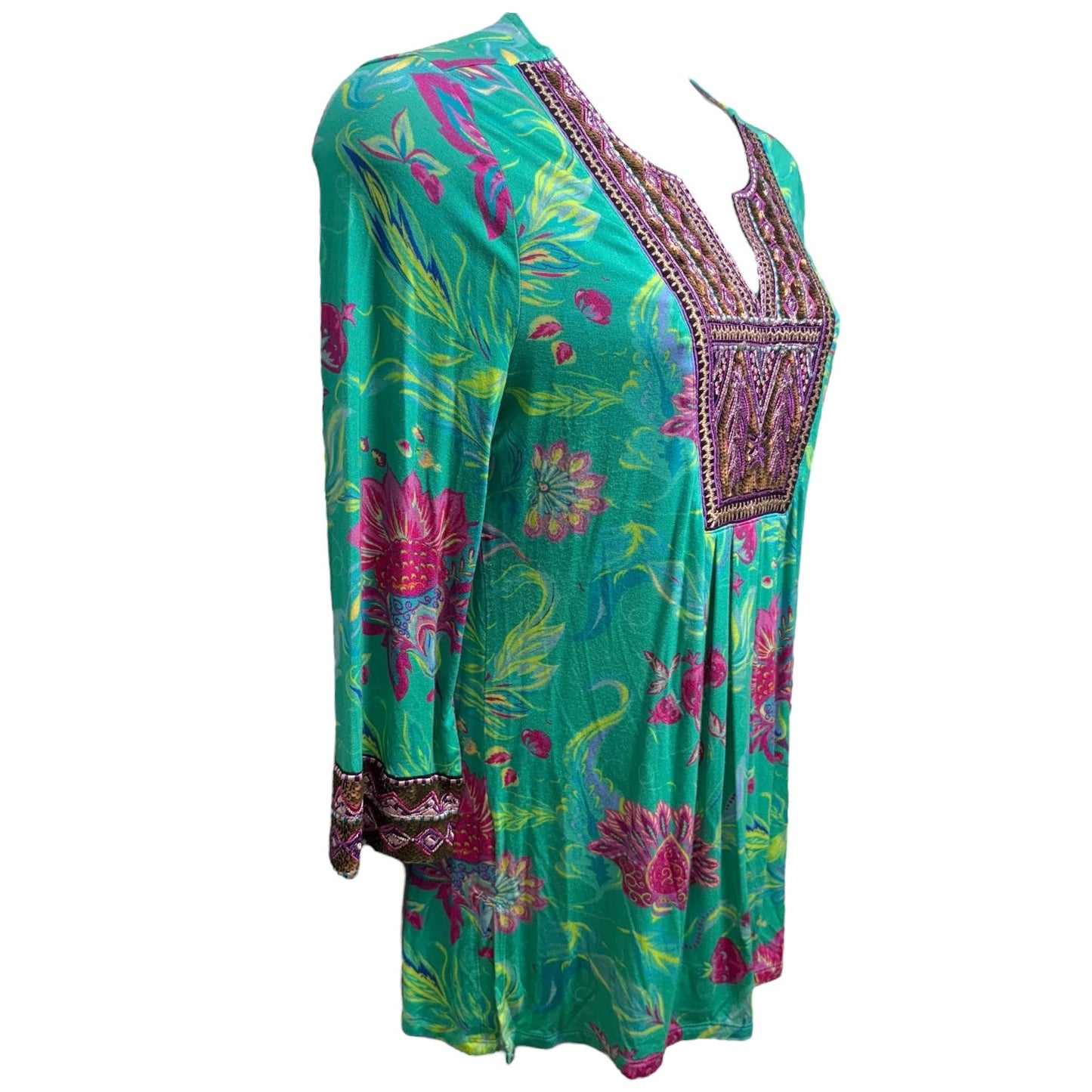 Maddalena Beaded Sequined Floral Tunic By Soft Surroundings In Multi-colored, Size: S