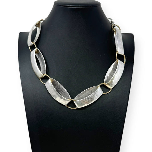 Hammered Link Silver Tone Collar Necklace Designer Robert Lee Morris