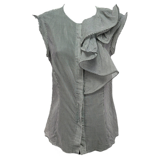 Striped Ruffled Sheer Sleeveless Top in Silk & Cotton Designer Max Mara, Size 10