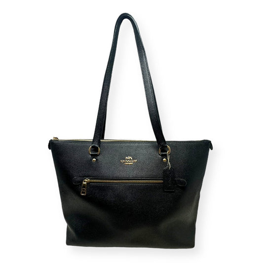 Gallery Tote in Black Crossgrain Leather Designer By Coach, Size: Medium