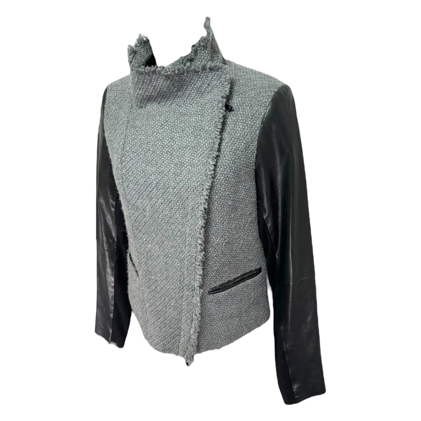 Lambskin Trim Jacket Designer By Vince In Black & Grey, Size: S