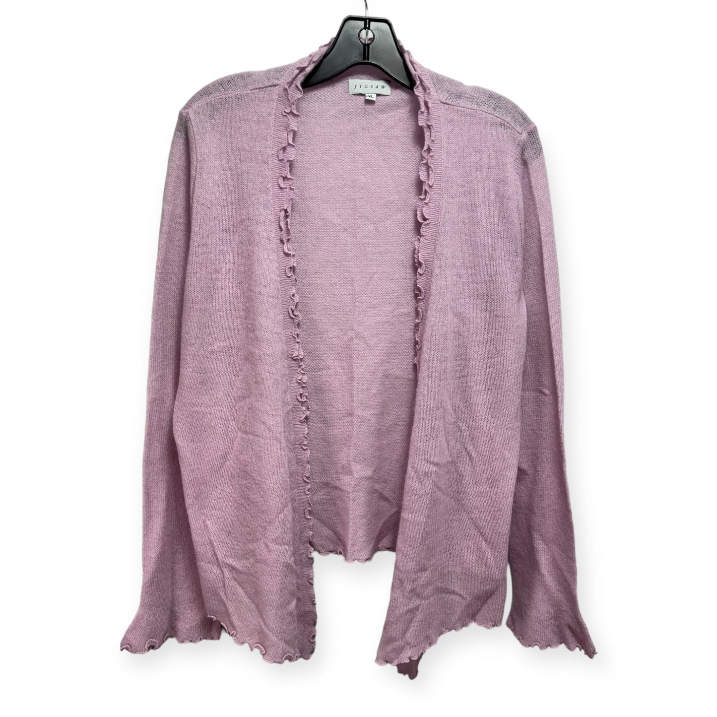 Ruffle Open Front Angora Lambswool Cardigan Sweater By Jigsaw In Lavender, Size: XL